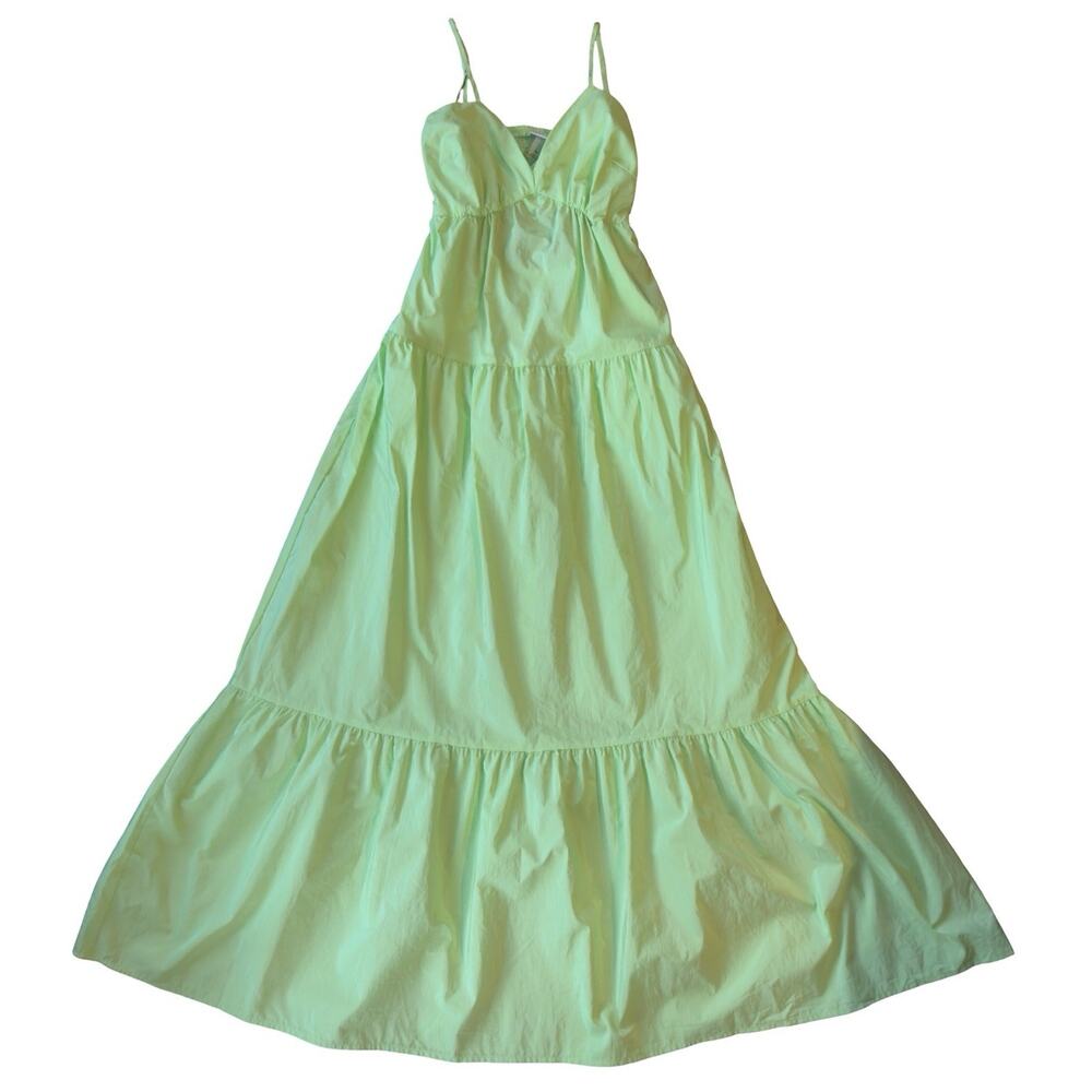 A New Day Neon Green Maxi Dress XS Tiered Smocked Back Sleeveless NWT